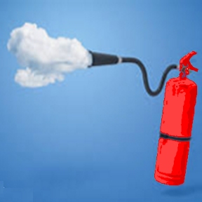 Fire extinguisher gushing a cloud
